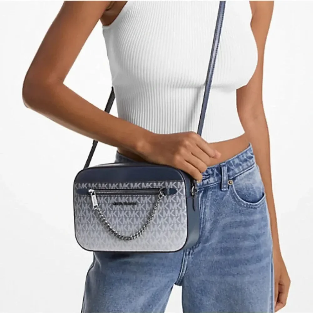 Michael Kors Ombré Navy Signature Logo Large Jet Set Crossbody Bag NWT